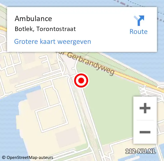 Locatie op kaart van de 112 melding: Ambulance Botlek, Torontostraat op 24 juli 2024 09:50