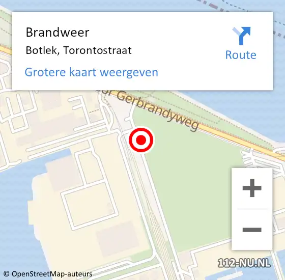 Locatie op kaart van de 112 melding: Brandweer Botlek, Torontostraat op 24 juli 2024 09:52