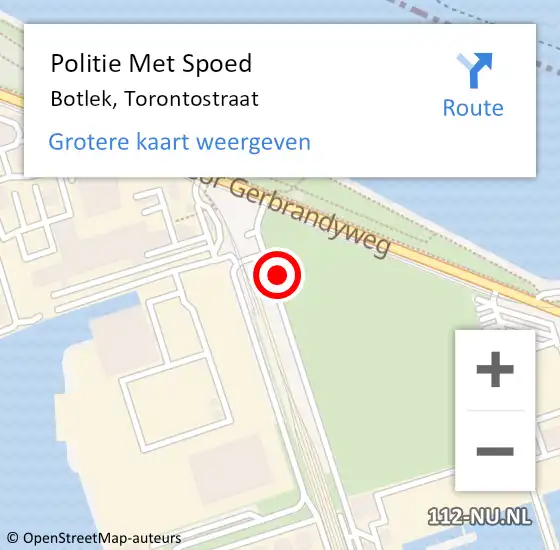 Locatie op kaart van de 112 melding: Politie Met Spoed Naar Botlek, Torontostraat op 24 juli 2024 09:52