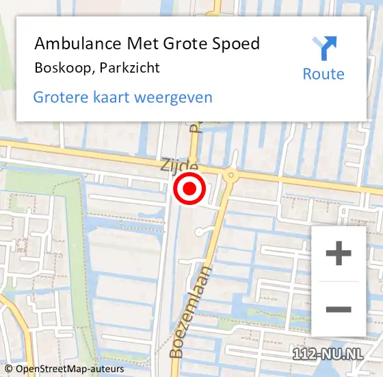 Locatie op kaart van de 112 melding: Ambulance Met Grote Spoed Naar Boskoop, Parkzicht op 24 juli 2024 09:54