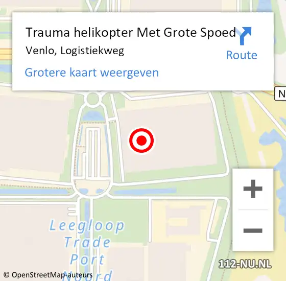 Locatie op kaart van de 112 melding: Trauma helikopter Met Grote Spoed Naar Venlo, Logistiekweg op 24 juli 2024 10:02
