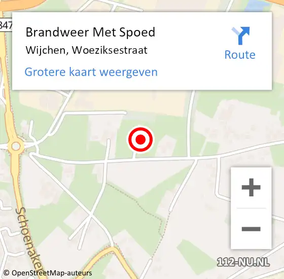 Locatie op kaart van de 112 melding: Brandweer Met Spoed Naar Wijchen, Woeziksestraat op 24 juli 2024 10:07