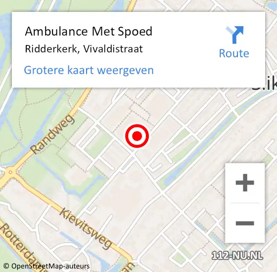 Locatie op kaart van de 112 melding: Ambulance Met Spoed Naar Ridderkerk, Vivaldistraat op 24 juli 2024 10:20