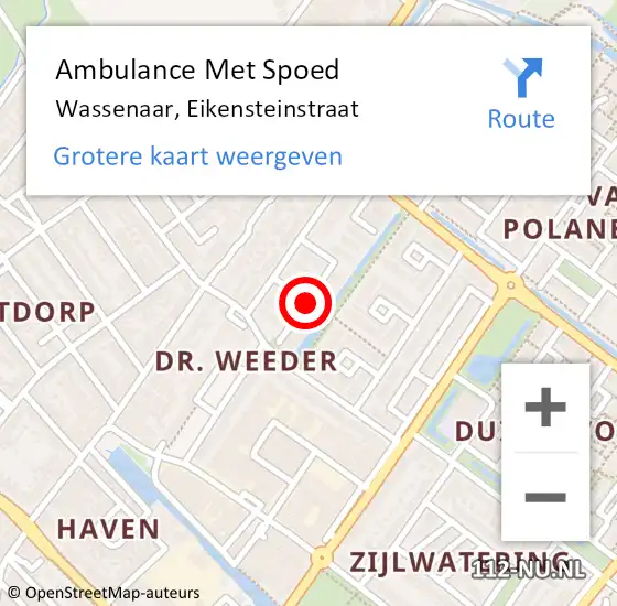 Locatie op kaart van de 112 melding: Ambulance Met Spoed Naar Wassenaar, Eikensteinstraat op 24 juli 2024 10:27