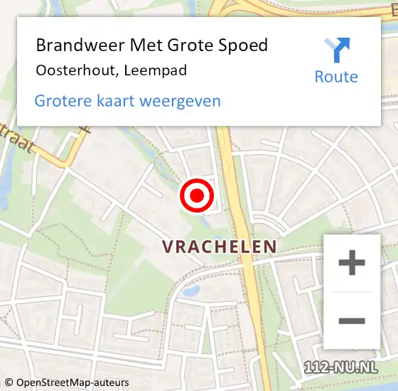 Locatie op kaart van de 112 melding: Brandweer Met Grote Spoed Naar Oosterhout, Leempad op 24 juli 2024 11:09