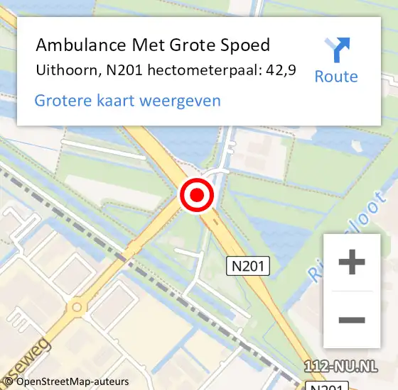 Locatie op kaart van de 112 melding: Ambulance Met Grote Spoed Naar Uithoorn, N201 hectometerpaal: 42,9 op 24 juli 2024 11:11