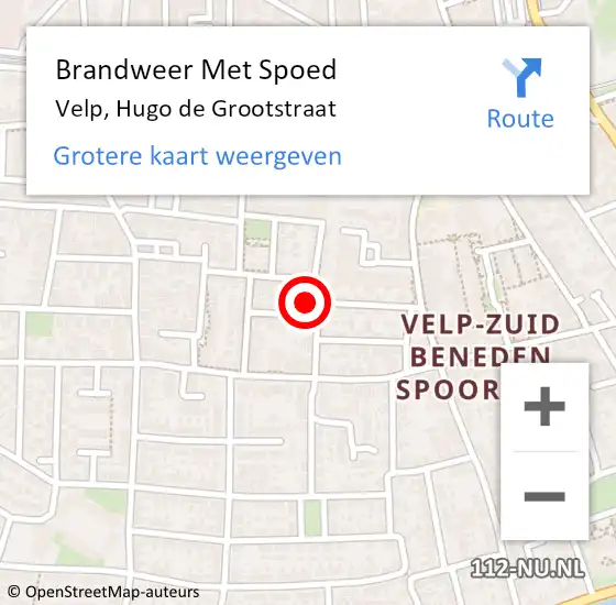 Locatie op kaart van de 112 melding: Brandweer Met Spoed Naar Velp, Hugo de Grootstraat op 24 juli 2024 11:24