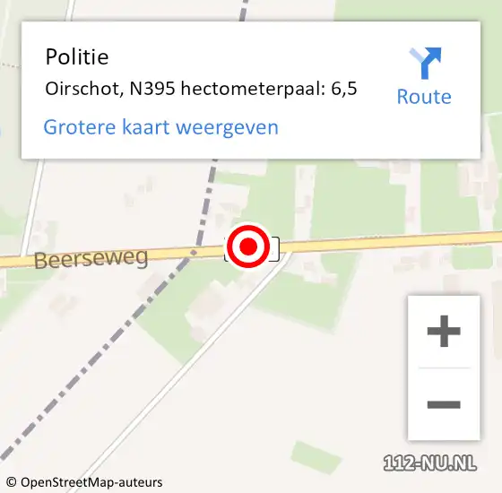 Locatie op kaart van de 112 melding: Politie Oirschot, N395 hectometerpaal: 6,5 op 24 juli 2024 11:44