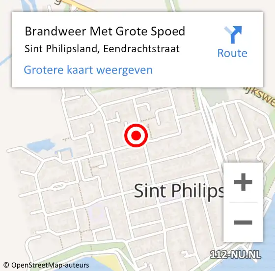 Locatie op kaart van de 112 melding: Brandweer Met Grote Spoed Naar Sint Philipsland, Eendrachtstraat op 9 september 2013 21:25