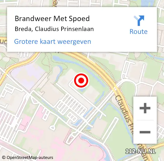 Locatie op kaart van de 112 melding: Brandweer Met Spoed Naar Breda, Claudius Prinsenlaan op 24 juli 2024 11:51