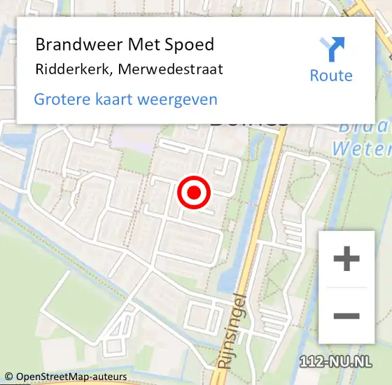 Locatie op kaart van de 112 melding: Brandweer Met Spoed Naar Ridderkerk, Merwedestraat op 24 juli 2024 11:57