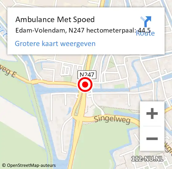Locatie op kaart van de 112 melding: Ambulance Met Spoed Naar Edam-Volendam, N247 hectometerpaal: 44,5 op 24 juli 2024 11:59