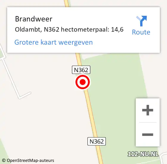 Locatie op kaart van de 112 melding: Brandweer Oldambt, N362 hectometerpaal: 14,6 op 24 juli 2024 12:05