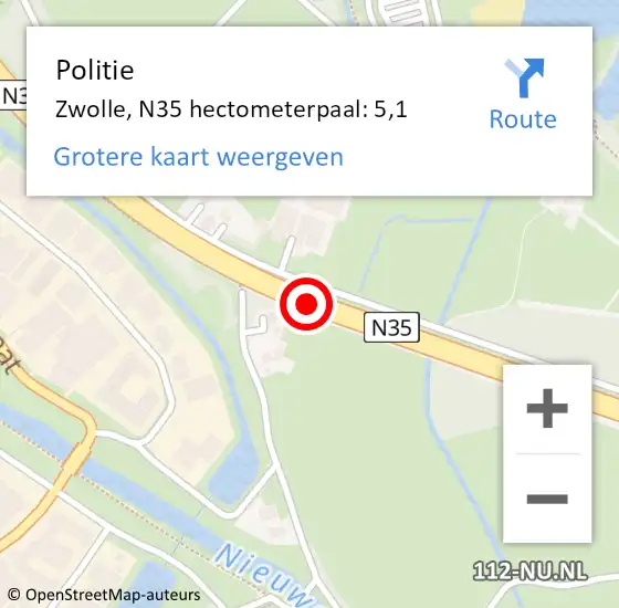 Locatie op kaart van de 112 melding: Politie Zwolle, N35 hectometerpaal: 5,1 op 24 juli 2024 12:21