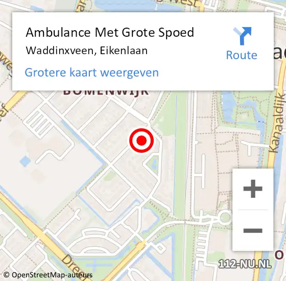 Locatie op kaart van de 112 melding: Ambulance Met Grote Spoed Naar Waddinxveen, Eikenlaan op 24 juli 2024 12:45