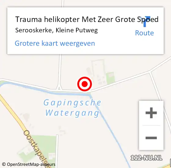 Locatie op kaart van de 112 melding: Trauma helikopter Met Zeer Grote Spoed Naar Serooskerke, Kleine Putweg op 24 juli 2024 12:54