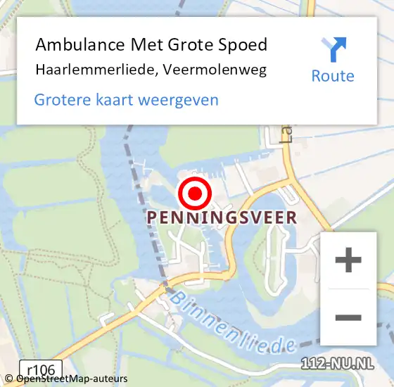 Locatie op kaart van de 112 melding: Ambulance Met Grote Spoed Naar Haarlemmerliede, Veermolenweg op 24 juli 2024 12:58