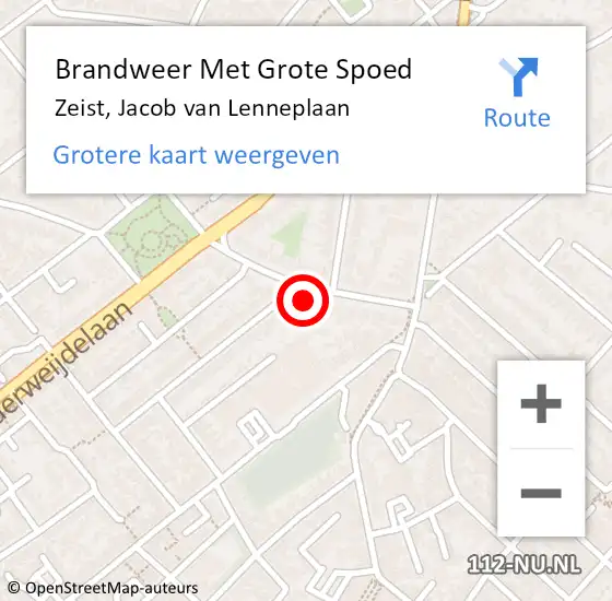 Locatie op kaart van de 112 melding: Brandweer Met Grote Spoed Naar Zeist, Jacob van Lenneplaan op 24 juli 2024 13:10