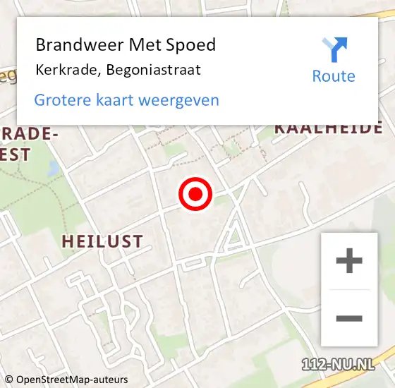 Locatie op kaart van de 112 melding: Brandweer Met Spoed Naar Kerkrade, Begoniastraat op 24 juli 2024 13:19