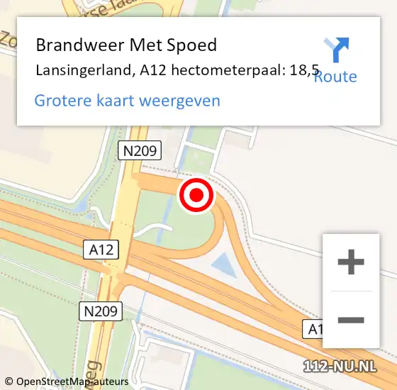 Locatie op kaart van de 112 melding: Brandweer Met Spoed Naar Lansingerland, A12 hectometerpaal: 18,5 op 24 juli 2024 13:34