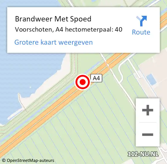 Locatie op kaart van de 112 melding: Brandweer Met Spoed Naar Voorschoten, A4 hectometerpaal: 40 op 24 juli 2024 13:42
