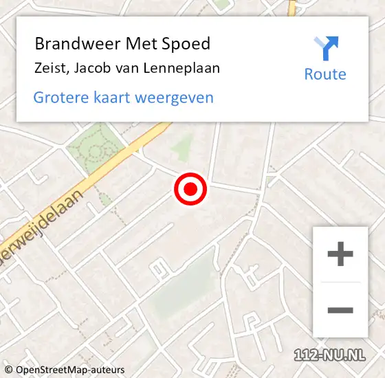 Locatie op kaart van de 112 melding: Brandweer Met Spoed Naar Zeist, Jacob van Lenneplaan op 24 juli 2024 13:45