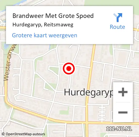 Locatie op kaart van de 112 melding: Brandweer Met Grote Spoed Naar Hurdegaryp, Reitsmaweg op 24 juli 2024 14:03