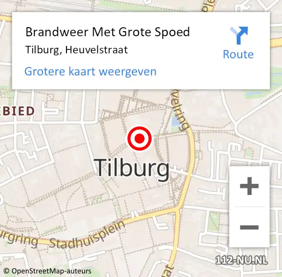 Locatie op kaart van de 112 melding: Brandweer Met Grote Spoed Naar Tilburg, Heuvelstraat op 24 juli 2024 14:05