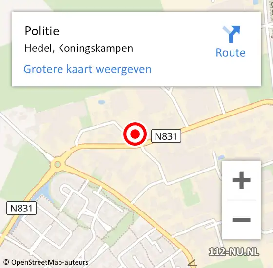 Locatie op kaart van de 112 melding: Politie Hedel, Koningskampen op 24 juli 2024 14:09