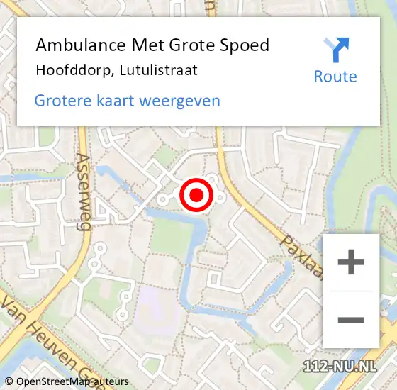 Locatie op kaart van de 112 melding: Ambulance Met Grote Spoed Naar Hoofddorp, Lutulistraat op 24 juli 2024 14:17