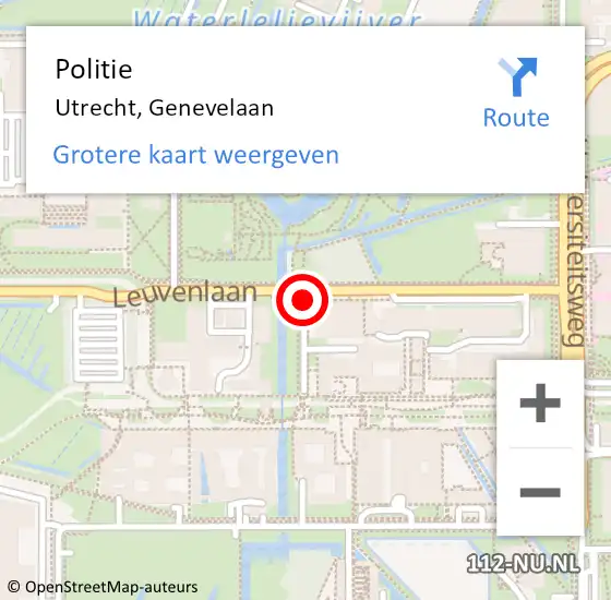 Locatie op kaart van de 112 melding: Politie Utrecht, Genevelaan op 14 oktober 2014 09:03