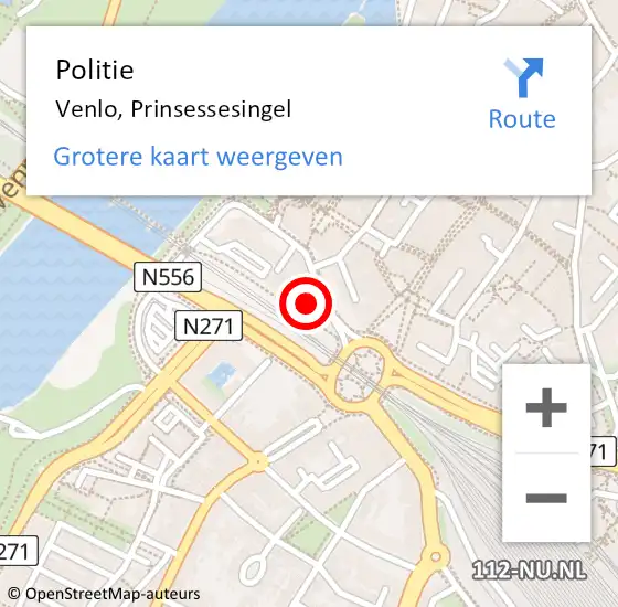 Locatie op kaart van de 112 melding: Politie Venlo, Prinsessesingel op 24 juli 2024 14:30