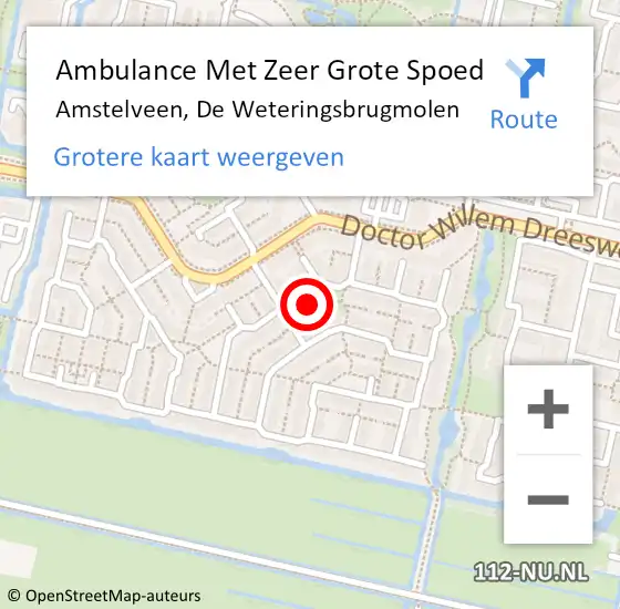 Locatie op kaart van de 112 melding: Ambulance Met Zeer Grote Spoed Naar Amstelveen, De Weteringsbrugmolen op 24 juli 2024 14:31