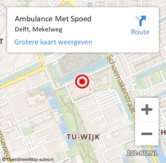 Locatie op kaart van de 112 melding: Ambulance Met Spoed Naar Delft, Mekelweg op 24 juli 2024 14:55