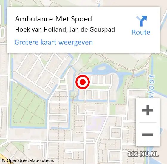 Locatie op kaart van de 112 melding: Ambulance Met Spoed Naar Hoek van Holland, Jan de Geuspad op 24 juli 2024 15:04