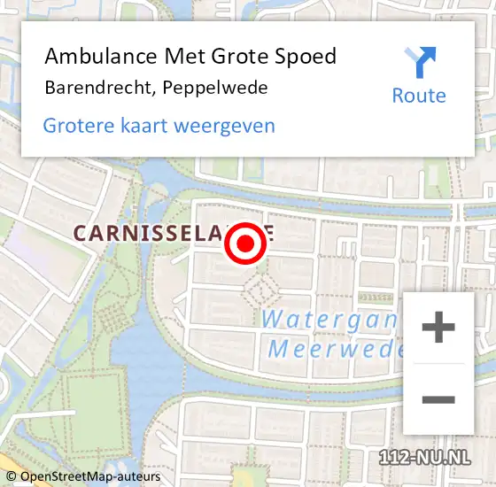 Locatie op kaart van de 112 melding: Ambulance Met Grote Spoed Naar Barendrecht, Peppelwede op 24 juli 2024 15:11