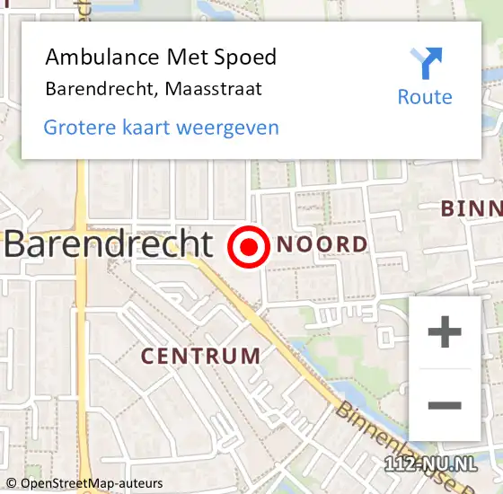 Locatie op kaart van de 112 melding: Ambulance Met Spoed Naar Barendrecht, Maasstraat op 24 juli 2024 15:16