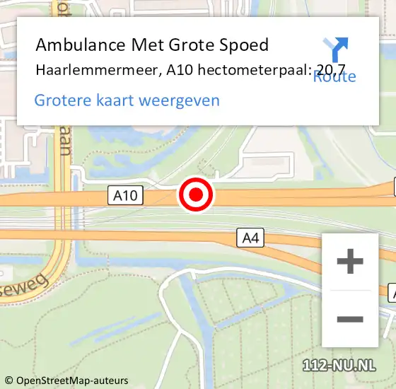 Locatie op kaart van de 112 melding: Ambulance Met Grote Spoed Naar Haarlemmermeer, A10 hectometerpaal: 20,7 op 24 juli 2024 15:32