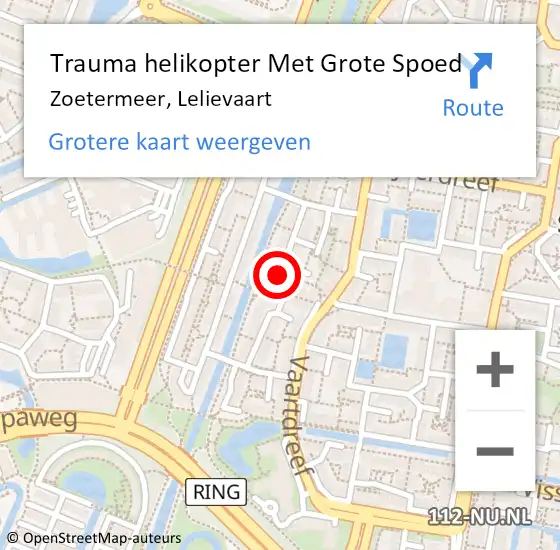 Locatie op kaart van de 112 melding: Trauma helikopter Met Grote Spoed Naar Zoetermeer, Lelievaart op 24 juli 2024 15:57