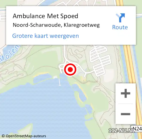 Locatie op kaart van de 112 melding: Ambulance Met Spoed Naar Noord-Scharwoude, Klaregroetweg op 24 juli 2024 15:57