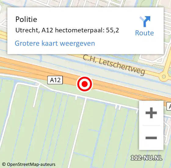 Locatie op kaart van de 112 melding: Politie Utrecht, A12 hectometerpaal: 55,2 op 24 juli 2024 16:06
