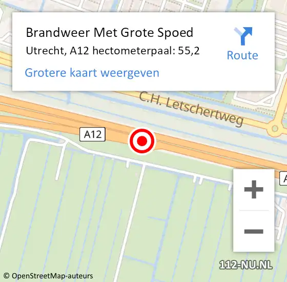 Locatie op kaart van de 112 melding: Brandweer Met Grote Spoed Naar Utrecht, A12 hectometerpaal: 55,2 op 24 juli 2024 16:07