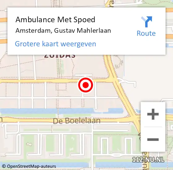 Locatie op kaart van de 112 melding: Ambulance Met Spoed Naar Amsterdam, Gustav Mahlerlaan op 24 juli 2024 16:15