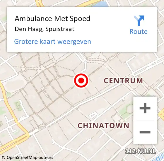 Locatie op kaart van de 112 melding: Ambulance Met Spoed Naar Den Haag, Spuistraat op 24 juli 2024 16:30