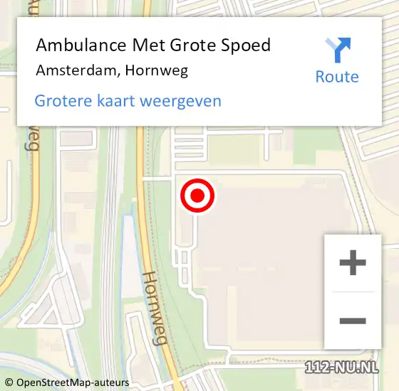 Locatie op kaart van de 112 melding: Ambulance Met Grote Spoed Naar Amsterdam, Hornweg op 24 juli 2024 16:32