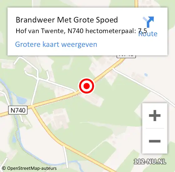 Locatie op kaart van de 112 melding: Brandweer Met Grote Spoed Naar Hof van Twente, N740 hectometerpaal: 7,5 op 24 juli 2024 16:33