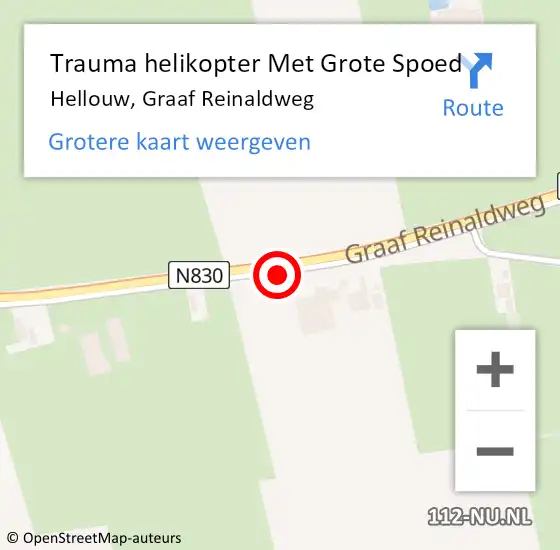 Locatie op kaart van de 112 melding: Trauma helikopter Met Grote Spoed Naar Hellouw, Graaf Reinaldweg op 24 juli 2024 16:34