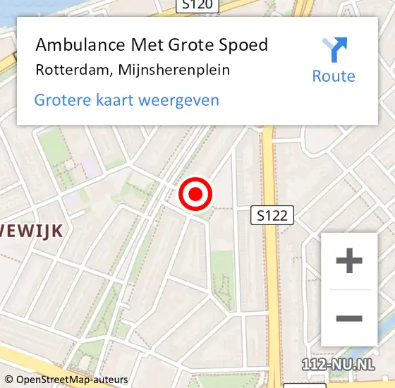 Locatie op kaart van de 112 melding: Ambulance Met Grote Spoed Naar Rotterdam, Mijnsherenplein op 24 juli 2024 16:49