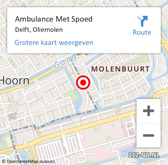 Locatie op kaart van de 112 melding: Ambulance Met Spoed Naar Delft, Oliemolen op 24 juli 2024 16:50