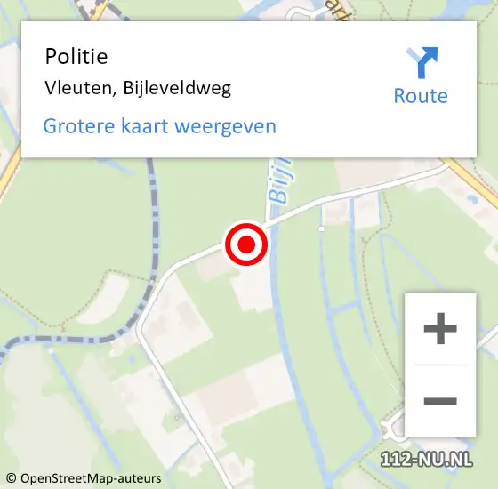 Locatie op kaart van de 112 melding: Politie Vleuten, Bijleveldweg op 24 juli 2024 16:50